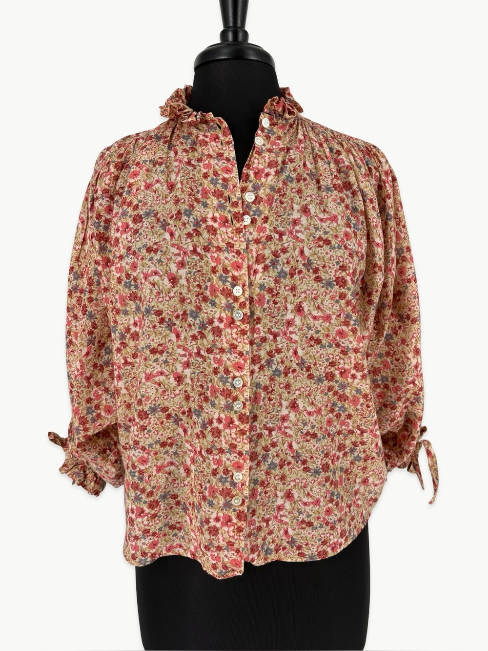 DÔEN Rose Blouse Size Small in Pink Valley Floral Cotton Viscose Relaxed Fit - Picture 2 of 16
